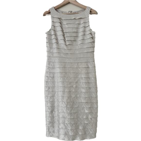 Adrianna Pappell Occasions Formal Sheath Dress Layered Champagne Gold Cream 8 - Picture 1 of 6